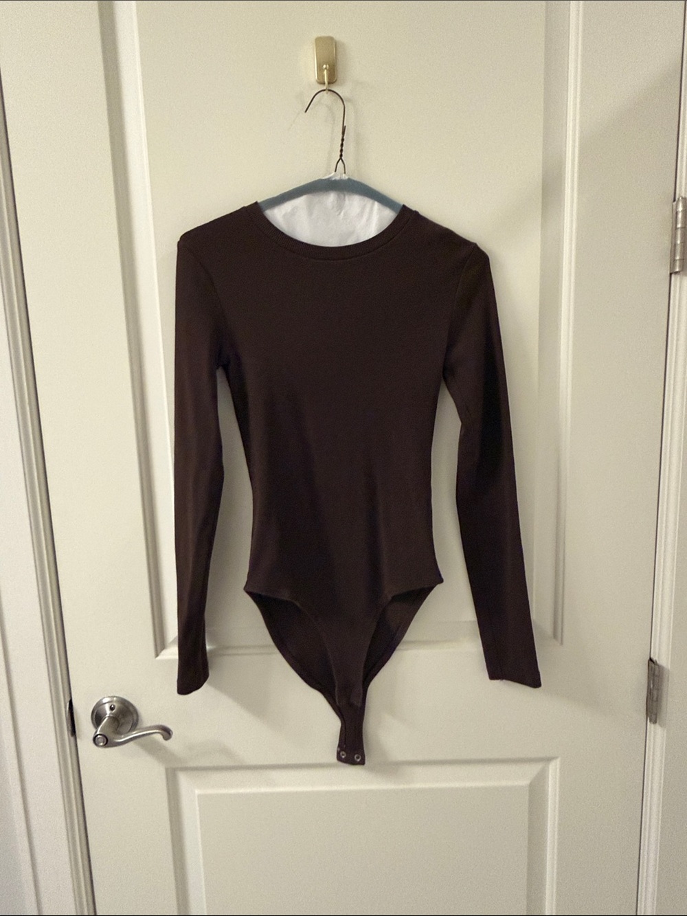 Zara Ribbed Long-Sleeve Bodysuit in Chocolate Brown